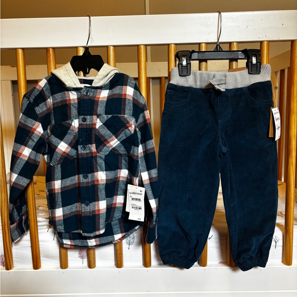 Tucker + Tate Teal Corduroy Pants and flannel hoodie set. NWT 2t